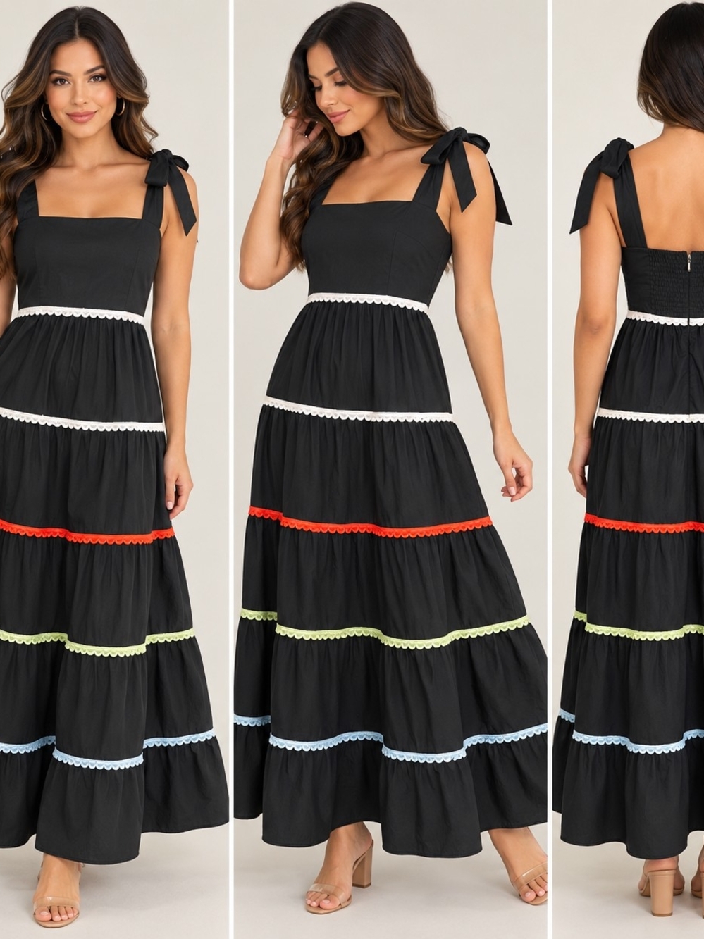 Sugarlips Black Maxi Dress with Multicolor Trim